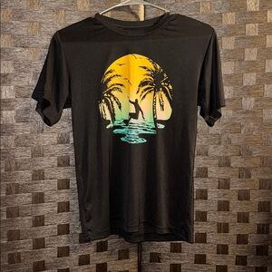 Tek Gear Black T-Shirt with Sunset Surf Print